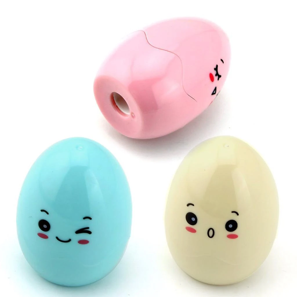 Pack of 3 Kawaii Cartoon Plastic Single Hole Egg Pencil Sharpener 3 Color