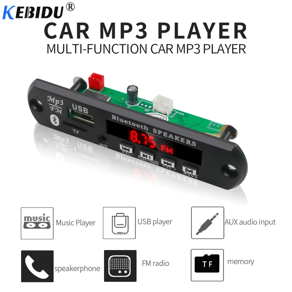 KEBIDU Bluetooth Wireless MP3 WMA Decoder Board 5V 12V USB SD/TF AUX FM Audio Radio Module For Car Support call | Электроника