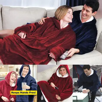 

Soft Comfy Oversized Sleeves Fleece Family Home TV Blanket Hoodie Winter Warm Thermal Sleepwear