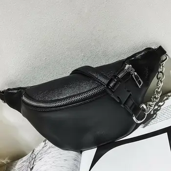 

2019 New Arrivals Women Girls Waist Fanny Pack Chest Bum Bag Zip Pouch Hip Purse Travel Tote PU Bags Chain Solid Fashion Packs