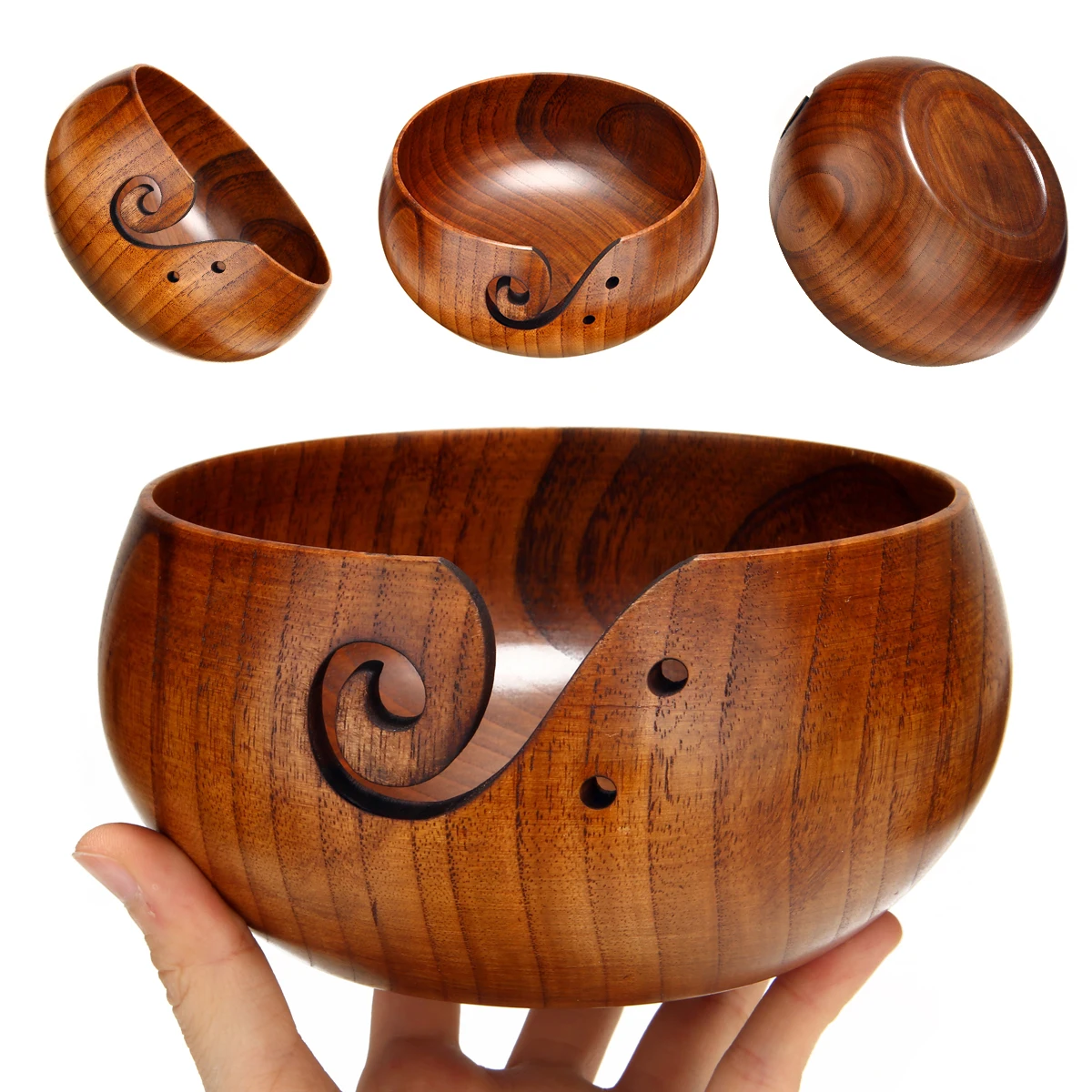 

1pc Wooden Knitting Bowl Wool Sweater Needle Crochet Storage Bowls Home Knitting Storage Holder