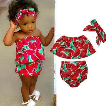 

Kids Summer Clothes Baby Girl Watermelon Print Outfits Set Tops +Shorts Pants+Headband Summer 3PCS Baby Clothing