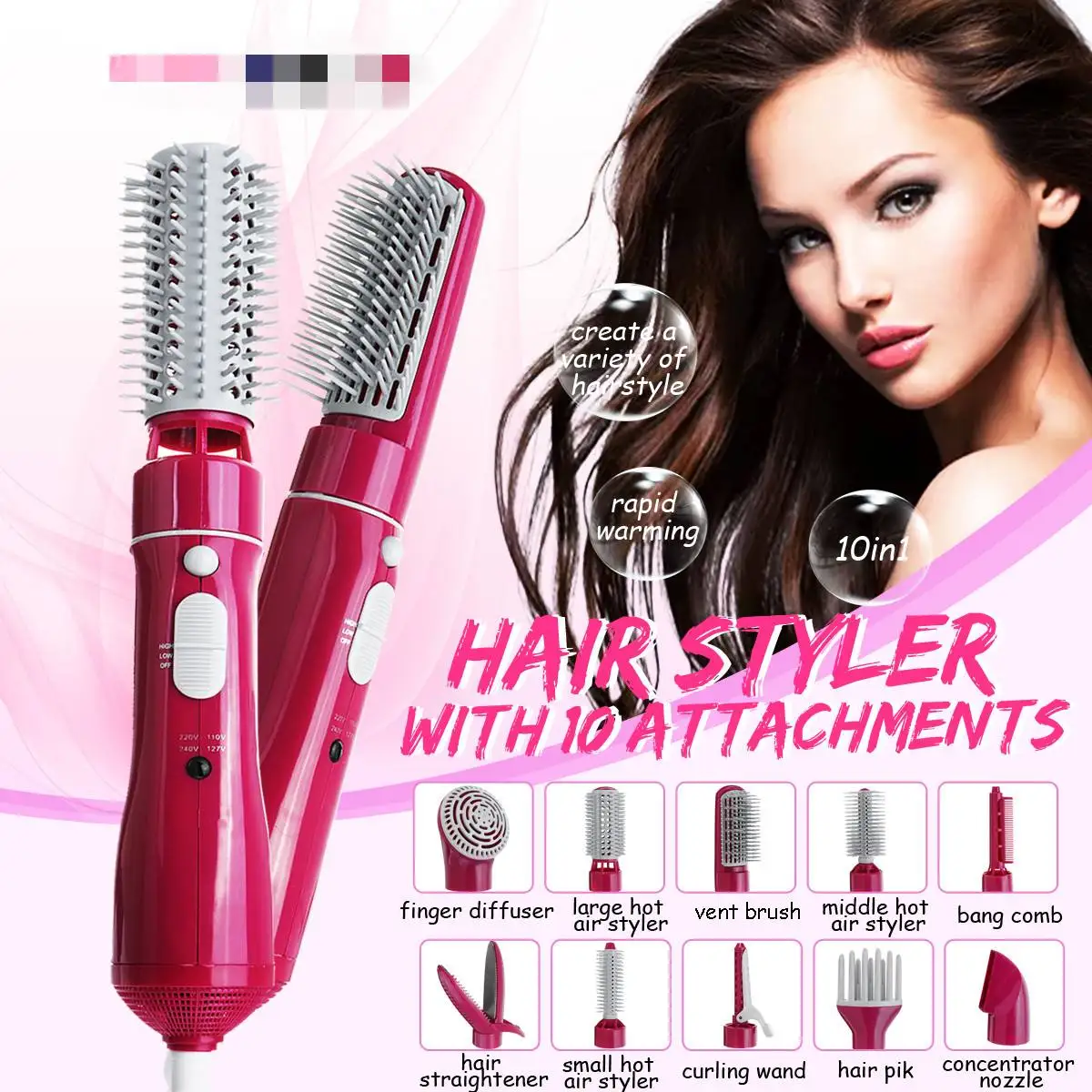 

10in1 Electric Hair Dryer Blow Curler Set 110-220V With Combs Brushes Curler Multifunctional Salon Hair Styling Tool EU Plug
