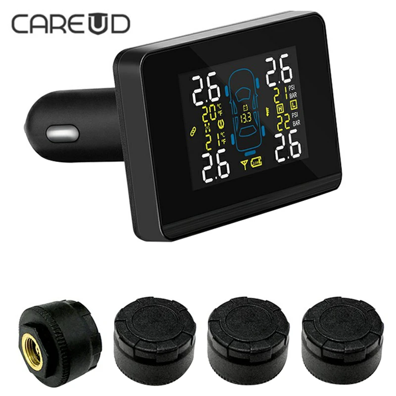 

CAREUD U906C Car TPMS Wireless Car Tire Pressure Monitoring System Voltage Monitor With 4 External Sensors LCD Display