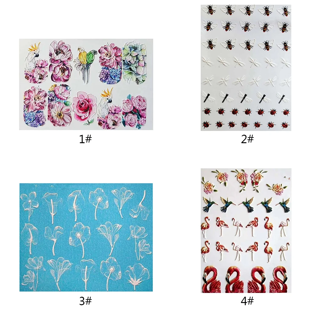 

1 Sheet Stickers for Nails 6D Cute Stickers on Nails Nail Art Tool Animals Flamingo Bee And Flower Slider Manicure Decoration