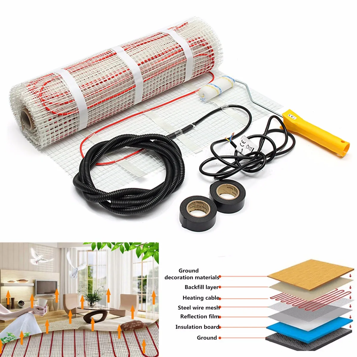 

Underfloor Electric Heating Mat 1-7 Home Floor Warming Film Tile Kit 230V 200W/160W Electric heating pad