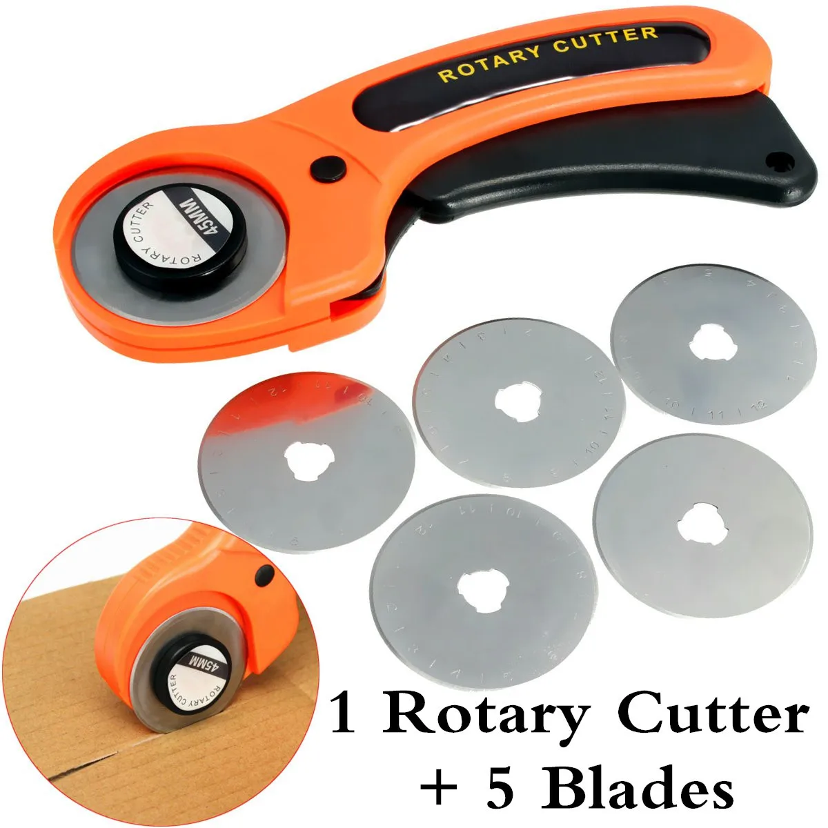 45mm Rotary Cutter + 5PCS Cutting Blades for Fabric Craft Sewing Quilting Tool Fabric Cutter