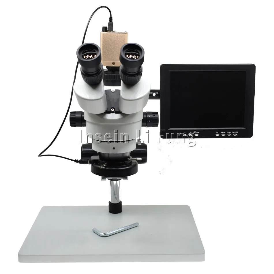 

Large Base Bracket Trinocular Stereo HD Microscope 3.5X-90X Continuous Synchronous Zoom+1080P HDMI VGA USB Industrial Camera
