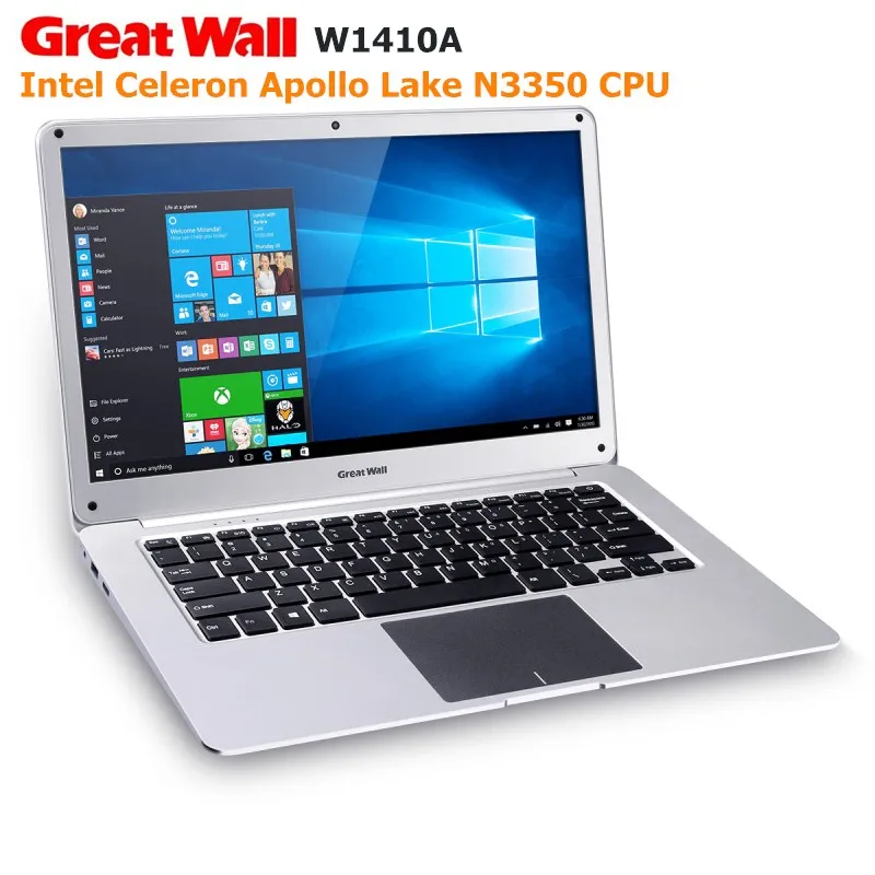 Great Wall W1410A Laptop 14 Inch Windows 10 Intel Celeron N3350 2.4GHz 4GB 64GB 37W Long-Time Battery WIFI BT LAN Notebook