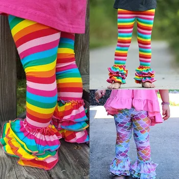

PUDCOCO Newest Toddler Infant Kids Baby Girl Rainbow Mermaid Ruffle Bottom Fashion Kids Long Pants