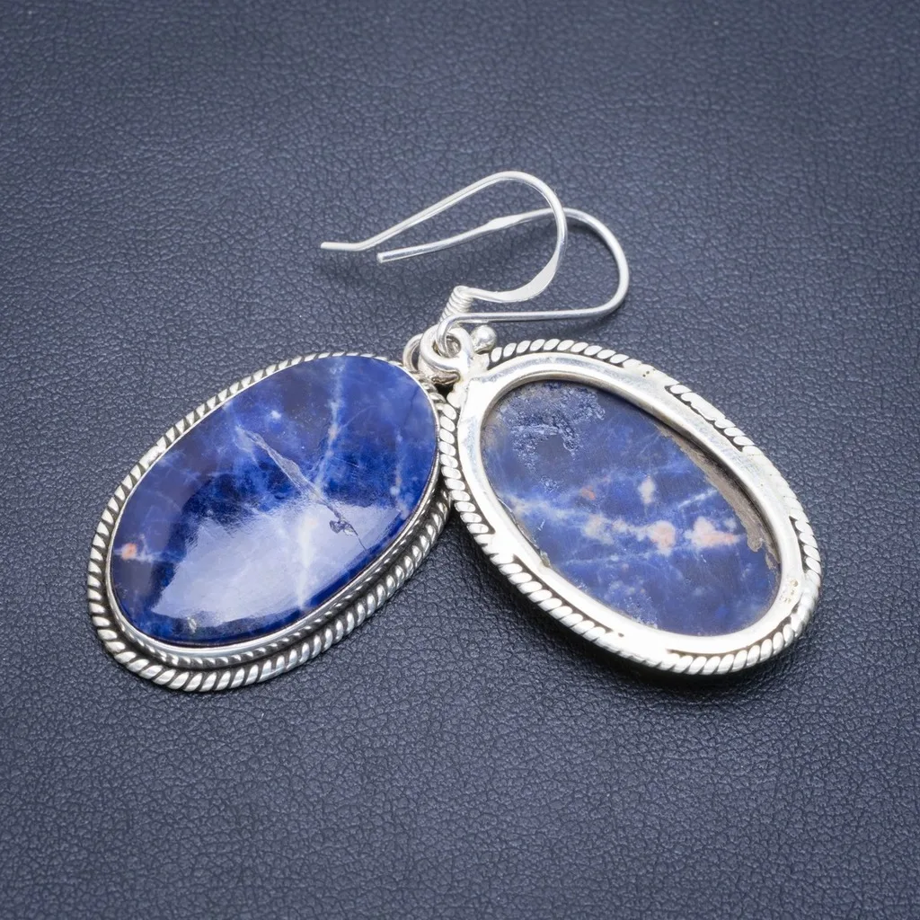 

Natural Orange Sodalite Handmade Unique 925 Sterling Silver Earrings 2" A2109