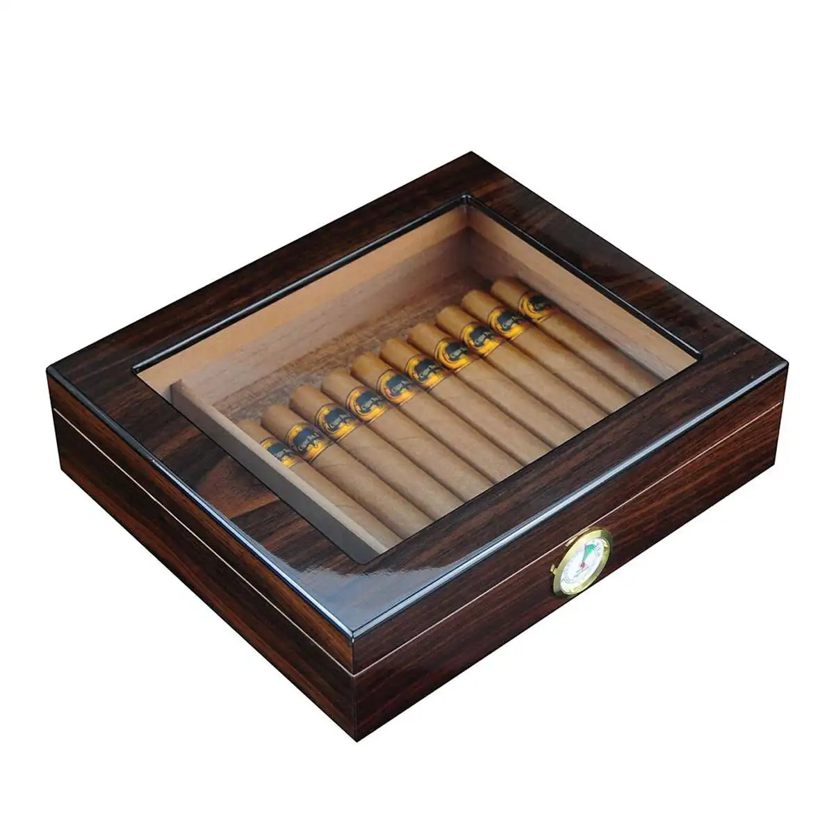 Portable 24 Cigars Wooden Grain Cigar Humidor Storage Box Case Hygrometer Humidifier Storage Box