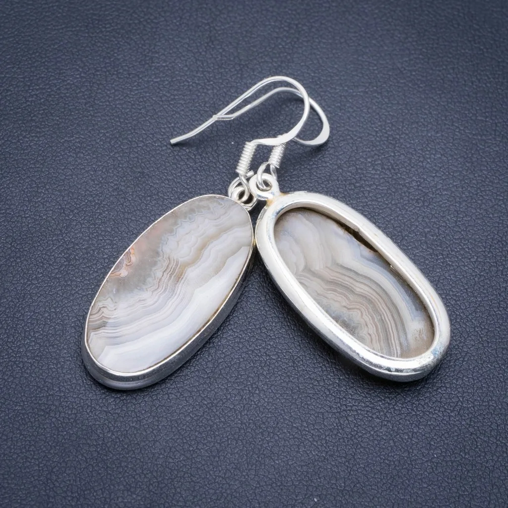 

Natural Crazy Lace Agate Handmade Unique 925 Sterling Silver Earrings 2" A2068