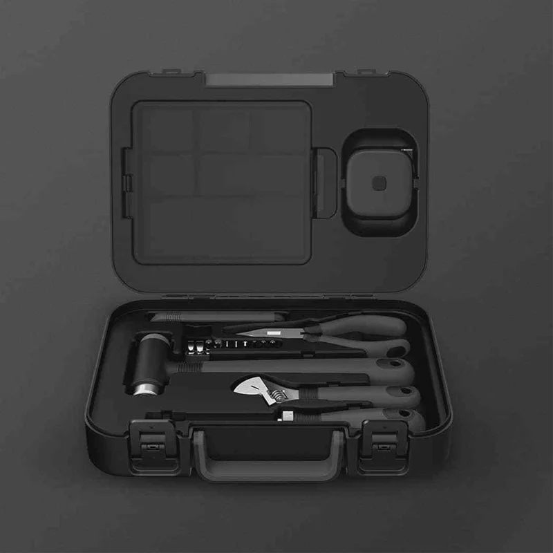 

MIIIW Original Black ABS 6+2 Portable Utility Tool Box Kit Screwdriver Wrench Hammer Tape Plier Knife Tools for Car Home