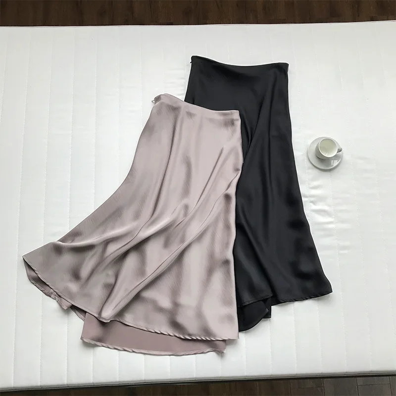 Летняя модная Женская атласная длинная юбка с высокой талией, мягкая Корейская юбка макси