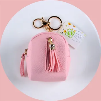 

coofit Tassel Coin Pouch Special Mini Women Leather Wallet Keychain Girls Candy Color Zipper Cactus Change Pouch Key Holder Bag