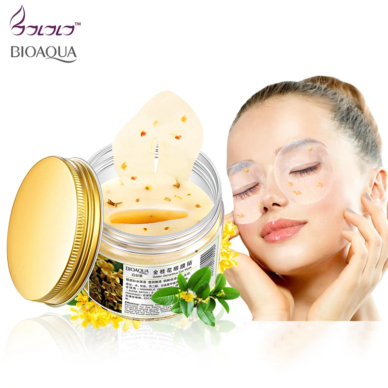 Online 240 Uds Bioaqua cristalina del máscara De ojos dorada De osmanthus colágeno parche para ojos De gel De proteína De suero cuidado De la cara parches para Dormir salud máscaras De pestañas De Dormir