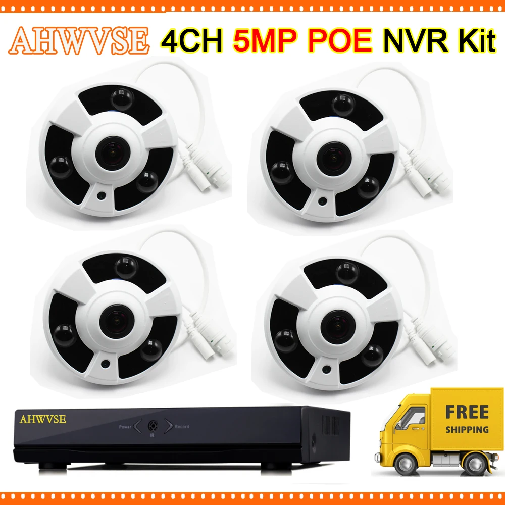 

5MP POE NVR Kit with 4pcs 5MP IP Camera Fish eye Wide Angle 1.8mm Lens Video Camera with POE