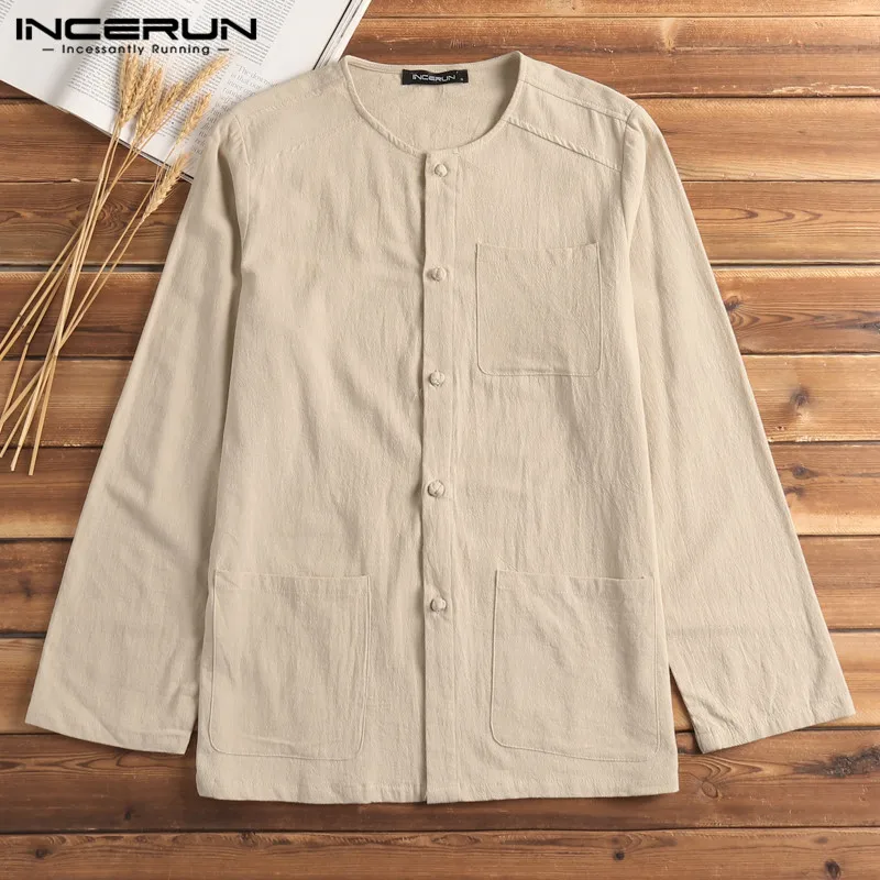 

INCERUN Ethnic Tang Suits Men Shirts Dress Cotton Long Sleeve Cloak Chinese Style Shirt Male Tops Camisas Chemise Masculina Big