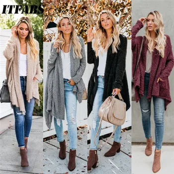 

HIRIGIN Newest Women's Cardigan Tops Coat Fleece Fur Casual Jumper Jackets Winter Warm Slim Outerwear