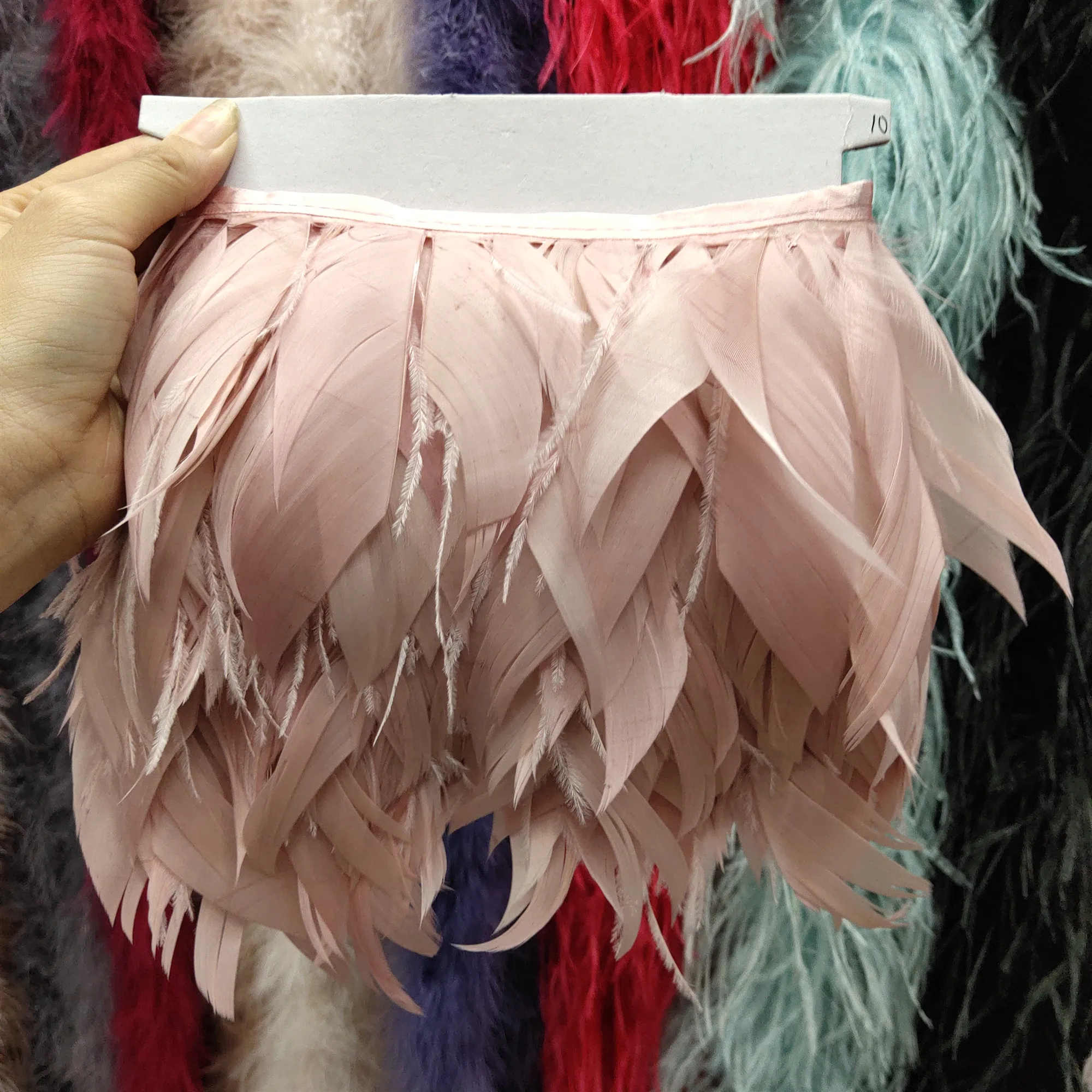 

New 1Yards Champagne Natural Turkey and Ostrich Feather Ribbon 10-15cm/4-6 inch For weddings Dress/Craft Supplies Decoration