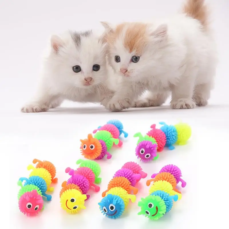 

Pet Funny Cat Playing Toy Simulation Rubber Caterpillar Shape Pet Toy Tricky Venting Decompression Tools Pet Amusement Supplies