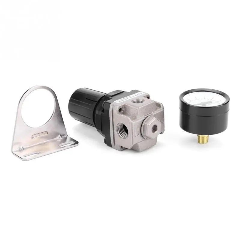 

G1/4 Pneumatic Regulator Adjustable Air Pressure Compressor Control Valve Gauge with Bracket Grey/Red