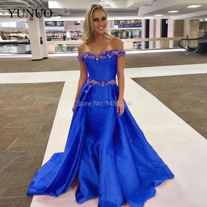 

2019 Prom Dresses Overskirts Satin Mermaid Formal Evening Gowns Beading Off The Shoulder Cheap Girls Pageant Party Dresses