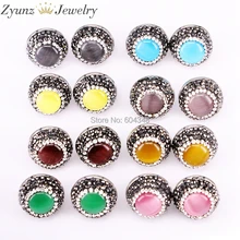 5 пар смешанных цветов камень кошачий глаз серьги гвоздики проложить горный хрусталь серьги подарок для женщин