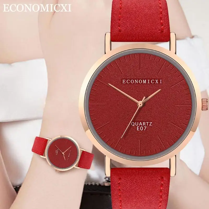 

ECONOMICXI Fashion Alloy Belt Mesh Watch Unisex women's watches Quartz PU Leather Strap Round Casual Women Matte Watches