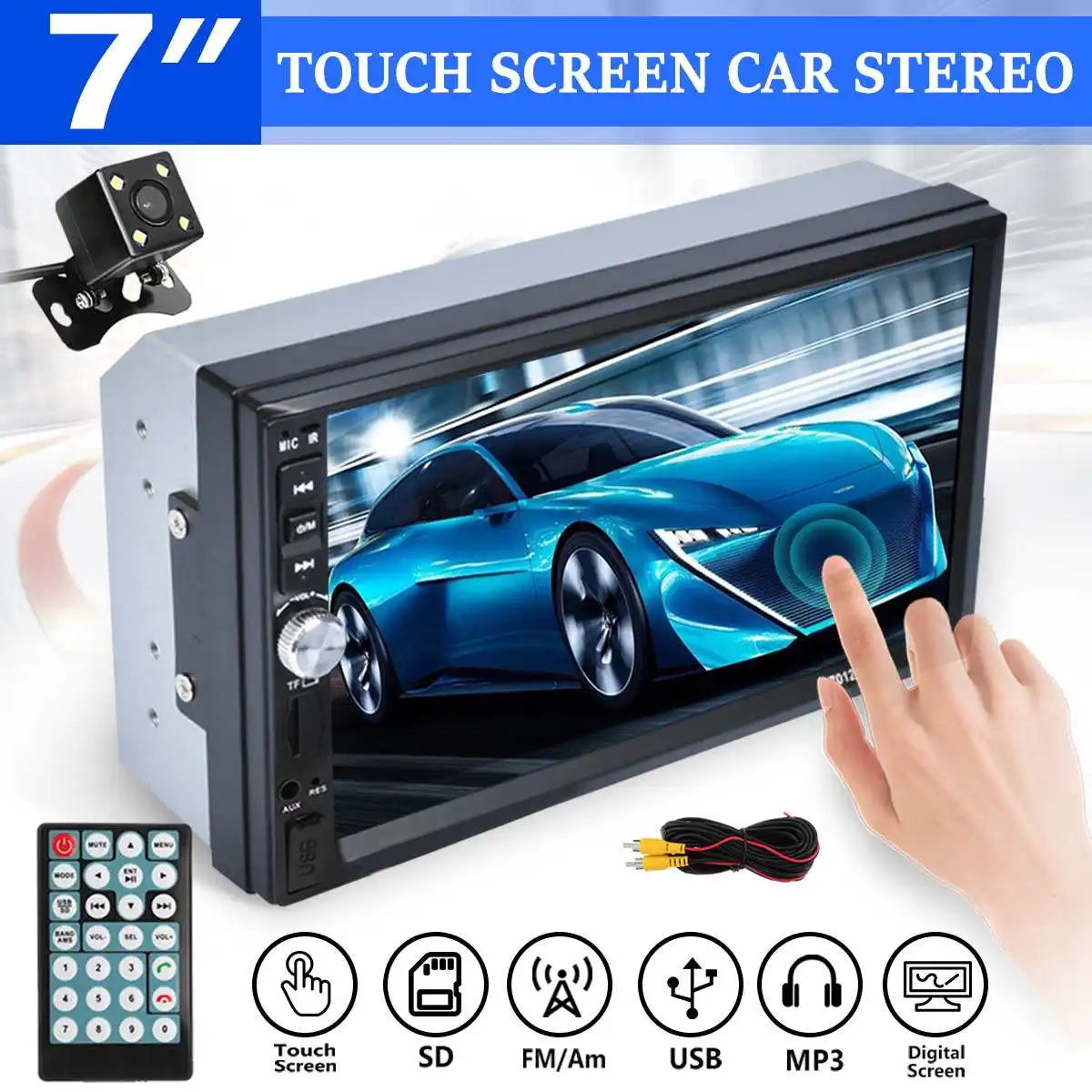 

7" 2 Din TFT LCD Screen bluetooth Car MP5 Player Audio Video Autoradio Stereo Multimedia USB/AM/FM Radio + Rearview Camera