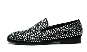 

Luxury Shoes Men Crystal Studded Flats Round Toe Flats Pure Diamonds Loafers Slip On Dress Shoes Men Bling Casual Shoes Hombre