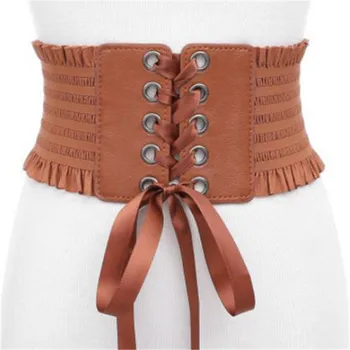 

Women Ladies Stretch Belt Tassels Elastic Buckle Wide Dress Corset Waistband PU Leather Wrap Around Tie Corset Cinch Waist bELTS
