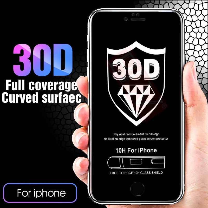 

PLV 30D Full coverage Screen Protector on the For iphone 7 6 6s 8 Plus Tempered Glass For iphone X XR XS MAX Protective Glass
