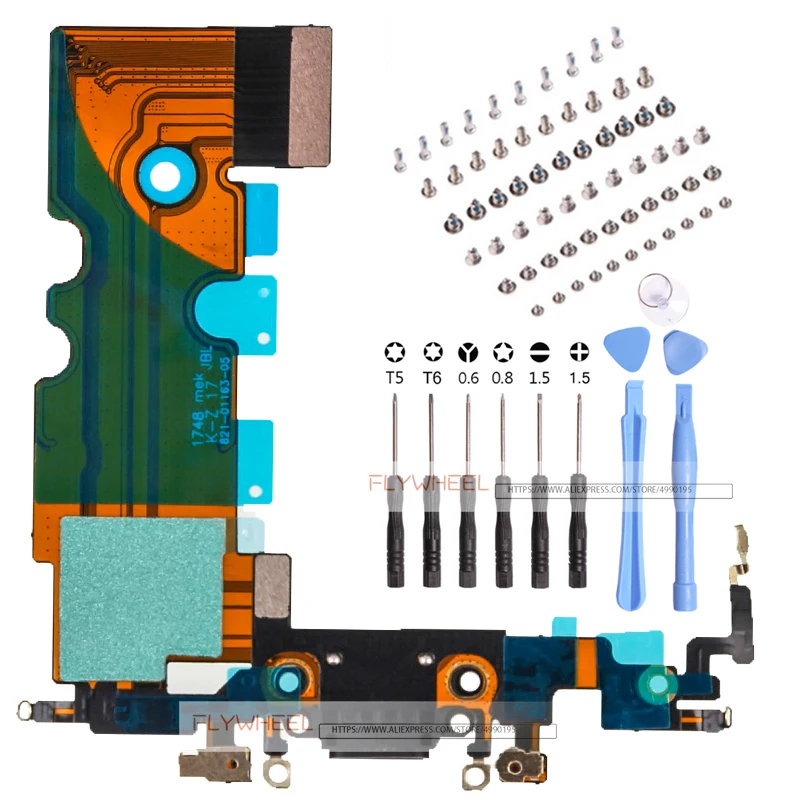 

1pcs For iPhone 8 8 Plus Charger Charging USB Port Dock Connector Flex Cable With Microphone And Headphone Audio Jack +Screws
