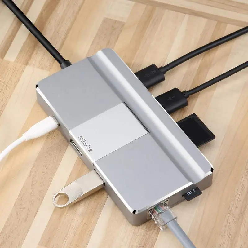 

YC217 USB Hub Type C to HDMI USB 3.0 RJ45 TF Card Reader Adapter for MacBook Huawei P20 Pro 3.0 USB2.0 PD3.0 Charging port New