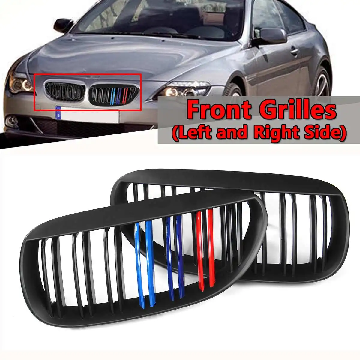 

A Pair Car Front Racing Grilles For BMW 6 Series E63 E64 For Coupe 2004-2009 Front Gloss/Matte Black M-color Double Line