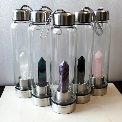 Натуральный драгоценный камень эликсир кварц бутылка для воды стекло + Кристалл Исцеление обелиск палочка Творческий Кристалл чашки