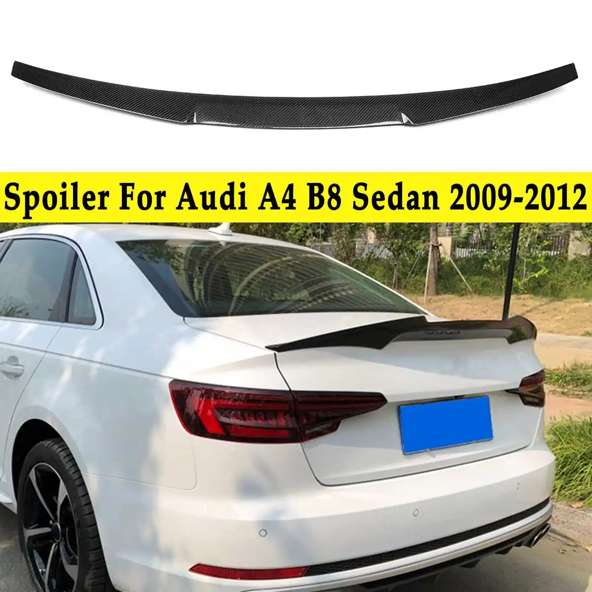 

For Audi A4 B8 Sedan 2009-2012 M Style Full Real Carbon Fiber Trunk Spoiler Rear Lip Wing