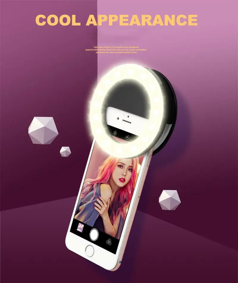 USB شحن Selfie حلقة LED الهاتف ضوء مصباح الهاتف المحمول عدسة LED Sefie مصباح حلقة فلاش العدسات ل فون سامسونج