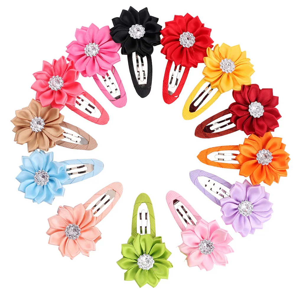 14pcs Kids Hairpin Flower Rhinestone Colorful Cute Hair Clip Beauty ...