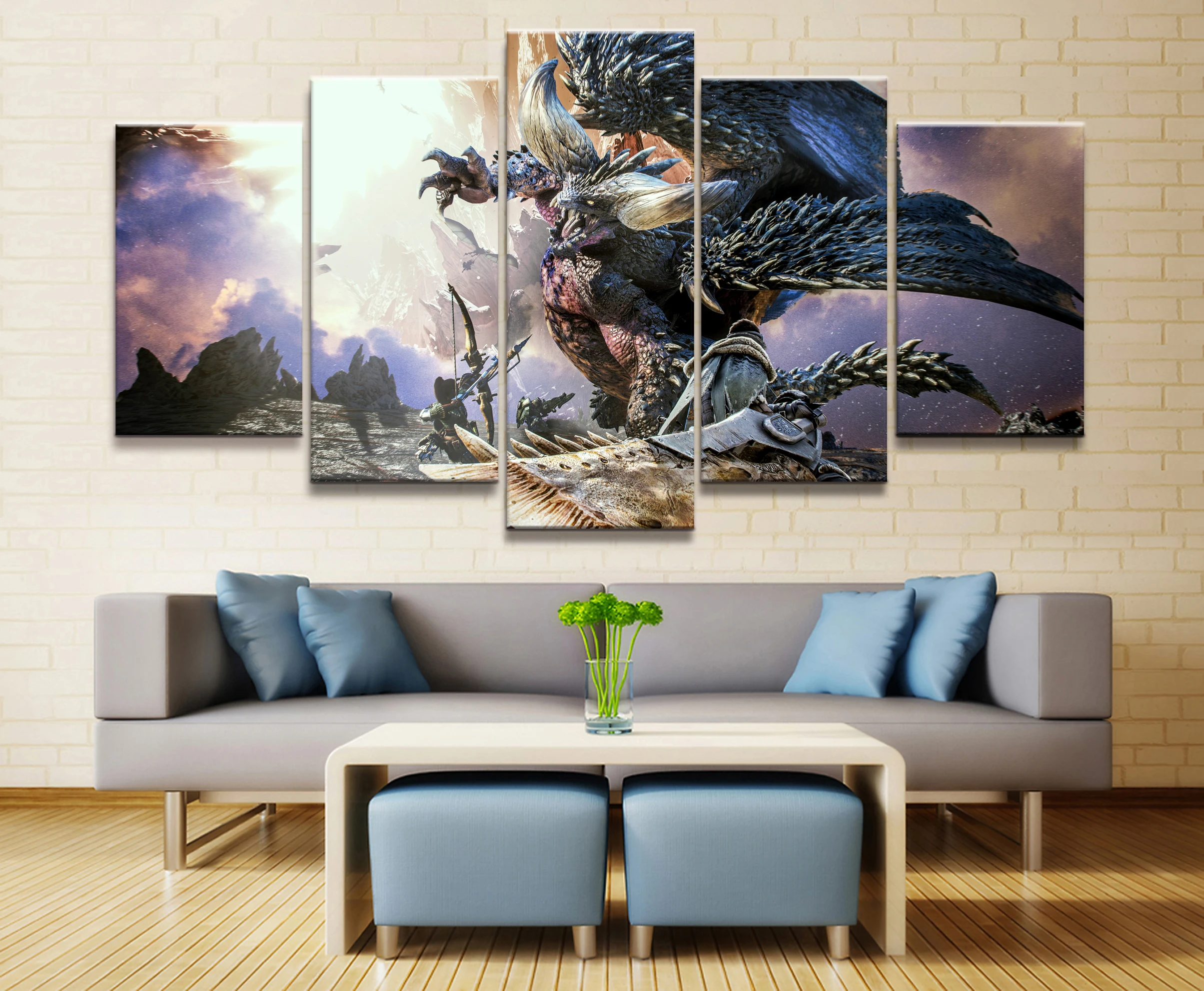 Home Modular Canvas Picture 5 Piece Nergigante Monster Hunter Game