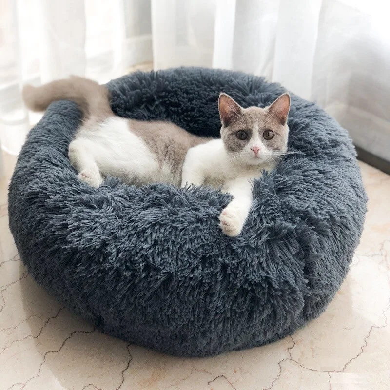 46/50/60 см супер мягкие плюшевые Pet Bed питомник собака круглый кот зимний теплый спальный мешок щенок валик коврик Портативный Товары для кошек