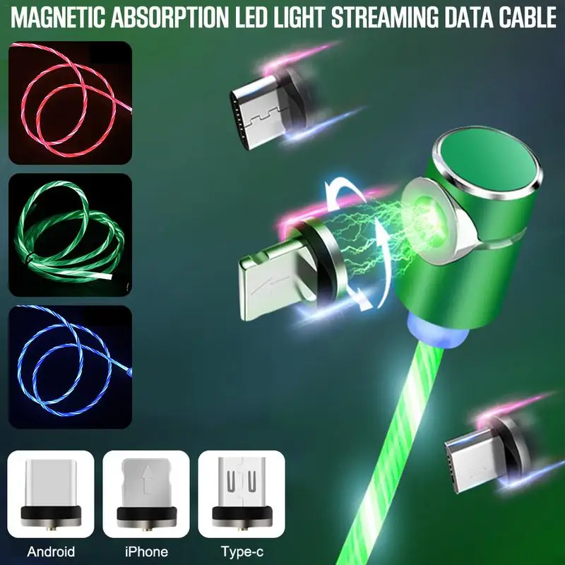 One For Three LED Light Streaming Data Cable Magnetic Absorption USB Sync Data Charger Cable For Type-c IPhone Android One For Three LED Light Streaming Data Cable Magnetic Absorption USB Sync Data Charger Cable For Type-c IPhone Android