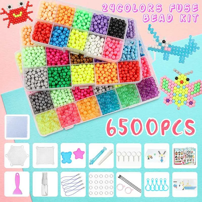 

6500Pcs 24color Fuse Beads Refill Compatible Beados Magic Sticky Water Beads Art Toys Educational Kids Toys Bead 3D Puzzles
