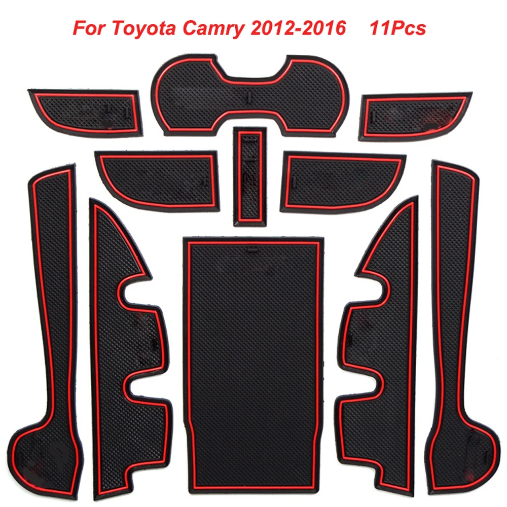 

For Toyota Camry 2012 2013 2014 2015 2016 Red Non-slip Door Slot Pad Panel Cup Holder Mats Rubber Cushion 11Pcs