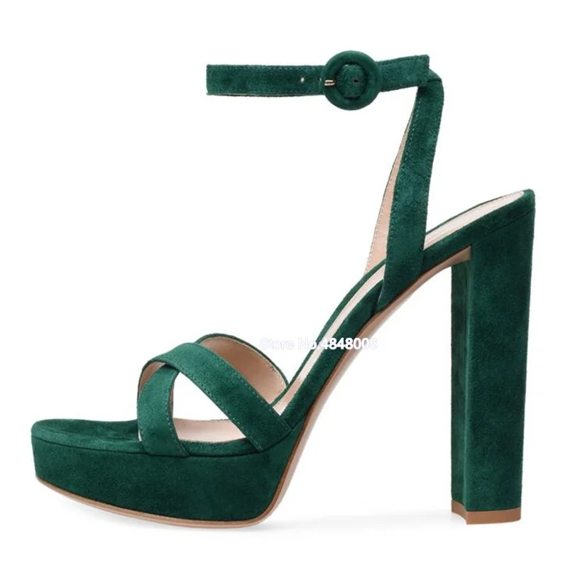 

Women Summer Shoes 2019 Platform Peep Toe Green Pink White Sandals Chunky High Heels Buckle Shoes Big Size 43 Drop Shipping