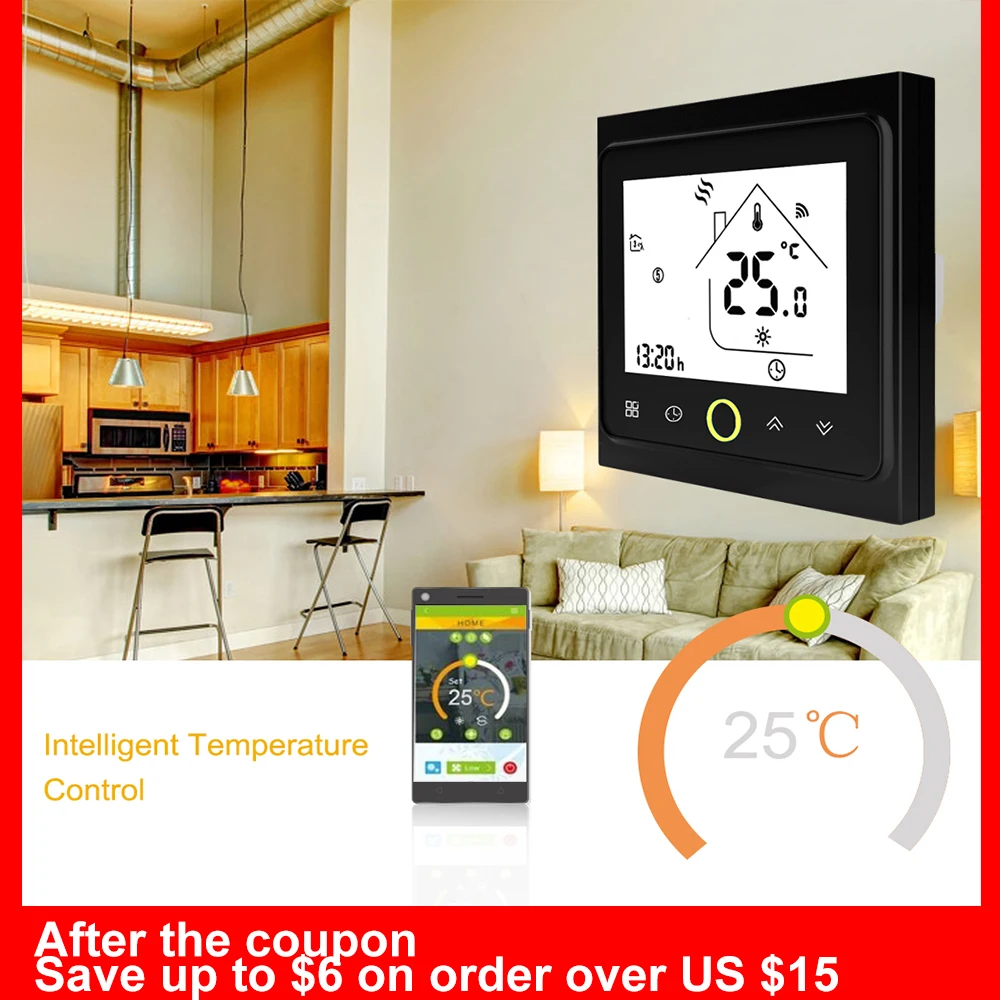 

WiFi Thermostat with Touchscreen LCD Display Weekly Programmable Smart Temperature Controller for Water Heating BHT-002GALW