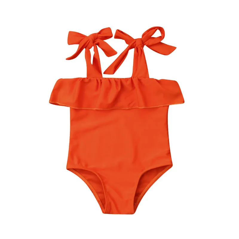 Newborn Kids Baby Girls Strap Ruffles Orange Bikini Swimwear Swimsuit