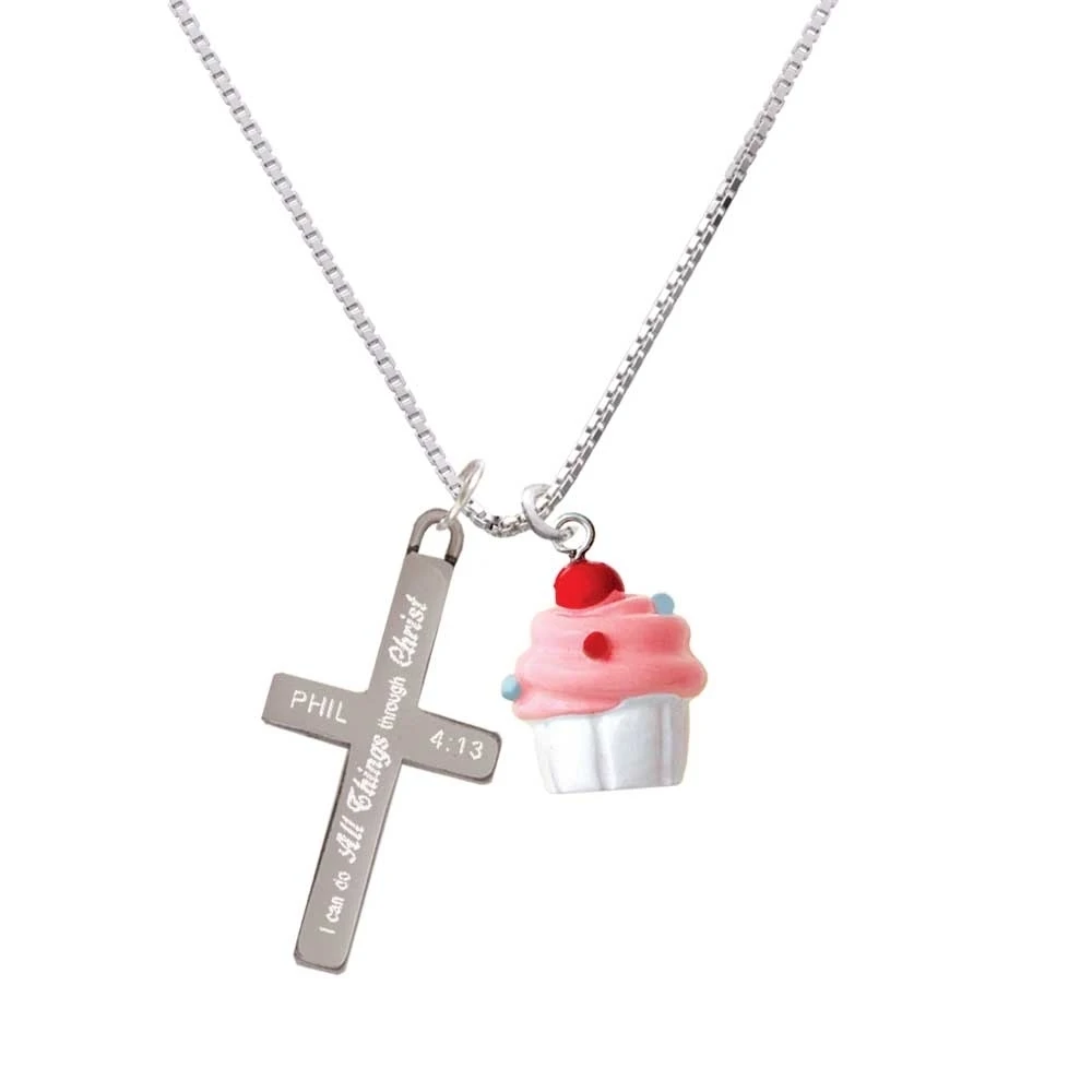 Resin White Cupcake with Pink Frosting - I Can Do All Things Cross Necklace | Украшения и аксессуары